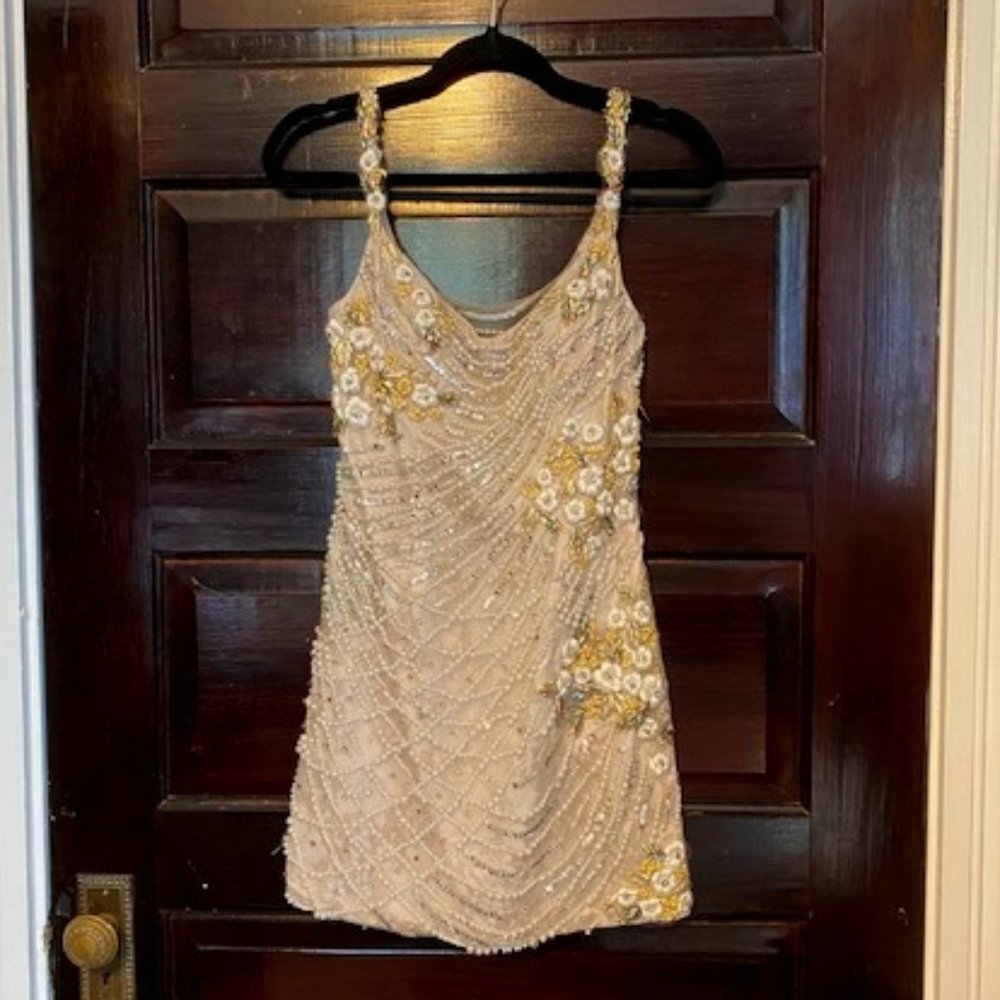 Mac Duggal Ivory Sequin and Pearl Cocktail Dress